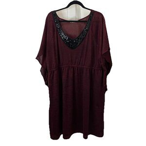 Maurices Maroon Heathered Black Sequin V Neck Midi Dress Womens Size 3X